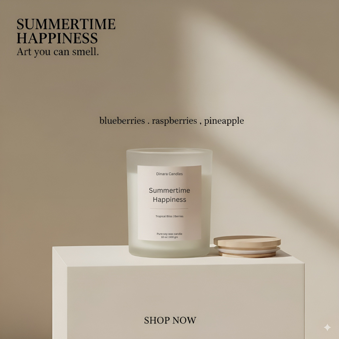 Summertime Happiness — Tropical Berries & Pineapple Scented Soy Candle (10oz)