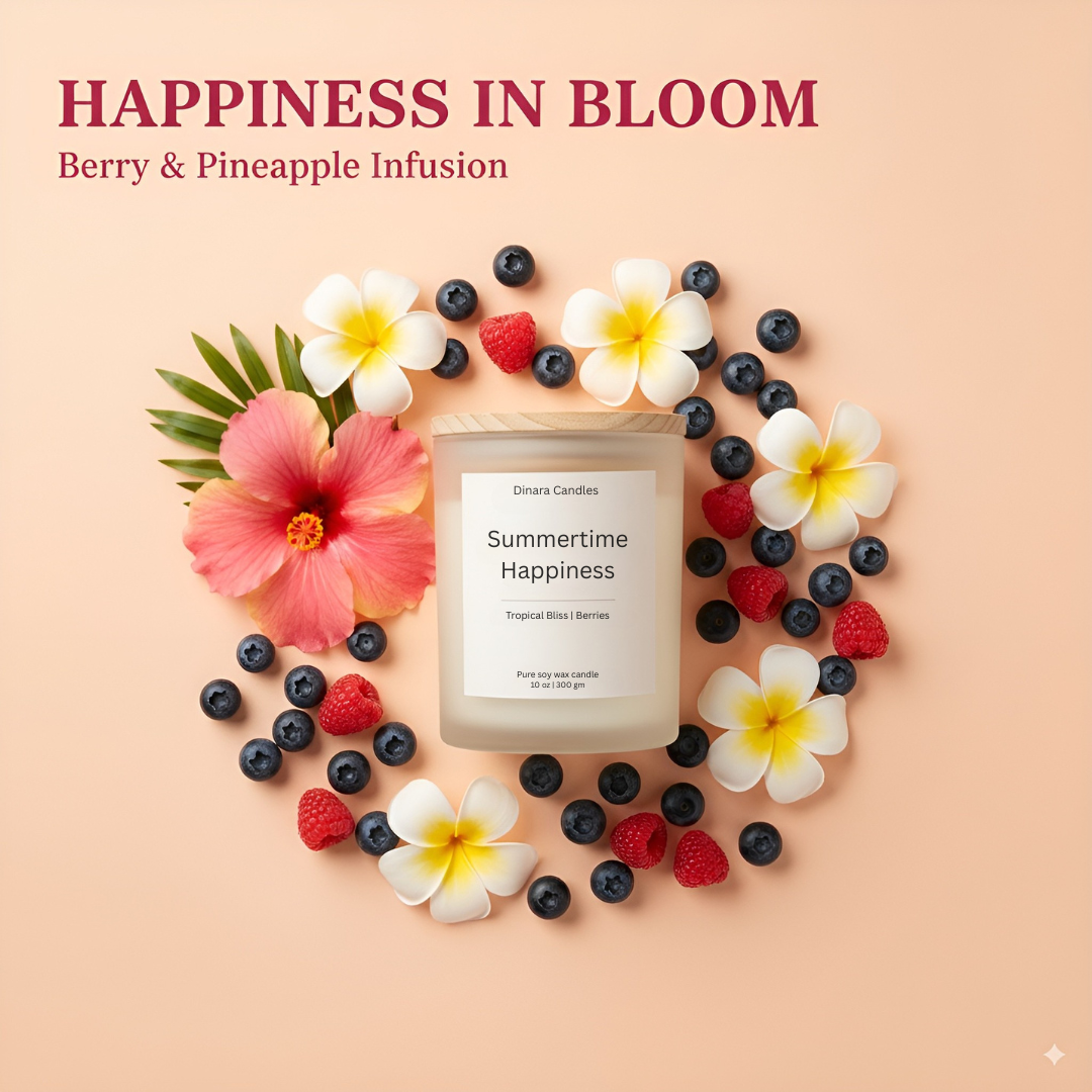 Summertime Happiness — Tropical Berries & Pineapple Scented Soy Candle (10oz)
