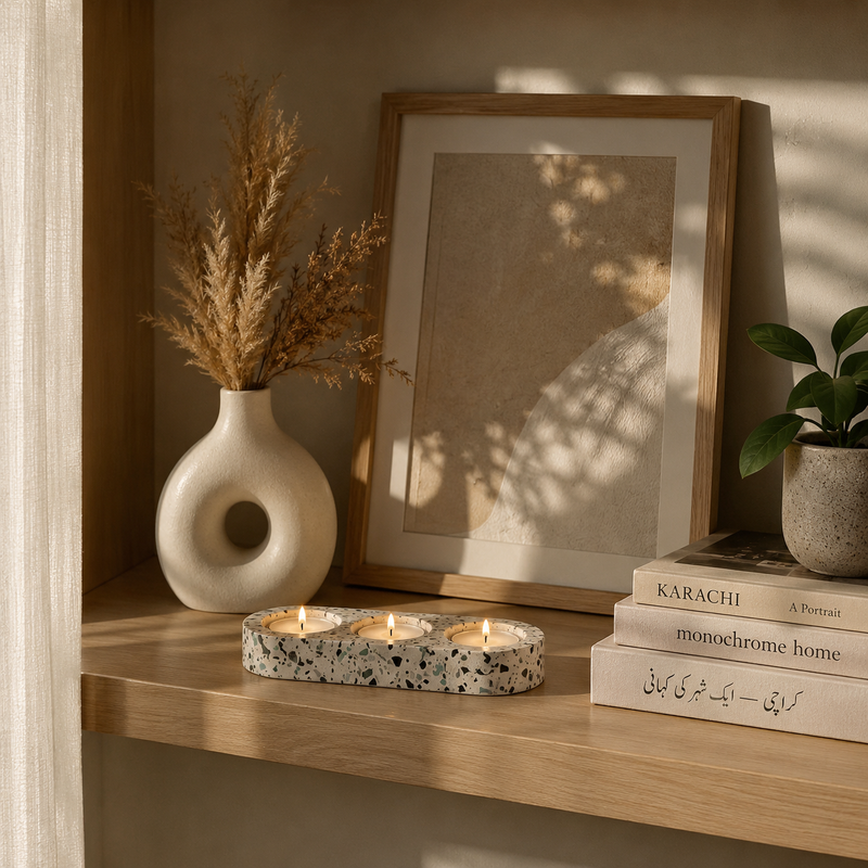 3-Hole Tea Light Candle Holder (Terrazo)