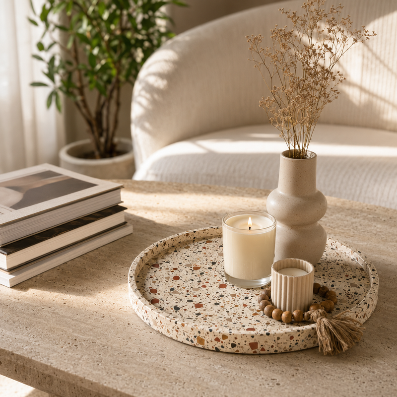 Beige Terrazo Round tray