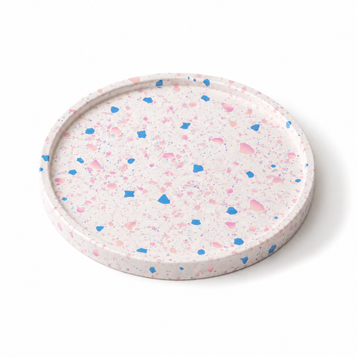 pink & blue particles Terrazo Round tray