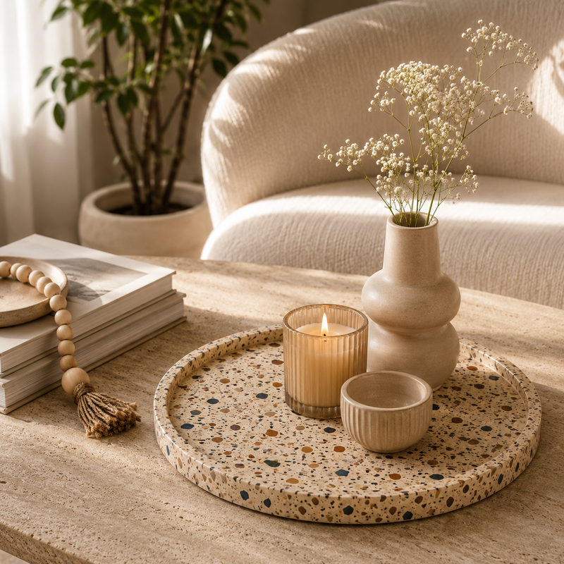 blue & brown Terrazo Round tray