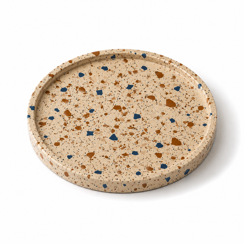 blue & brown Terrazo Round tray