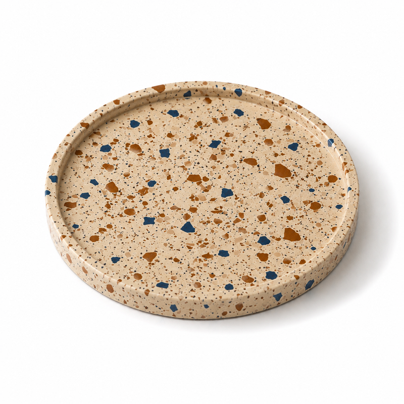 blue & brown Terrazo Round tray