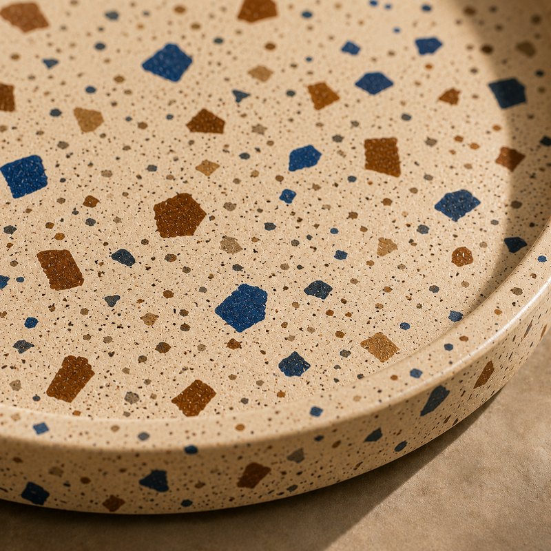 blue & brown Terrazo Round tray