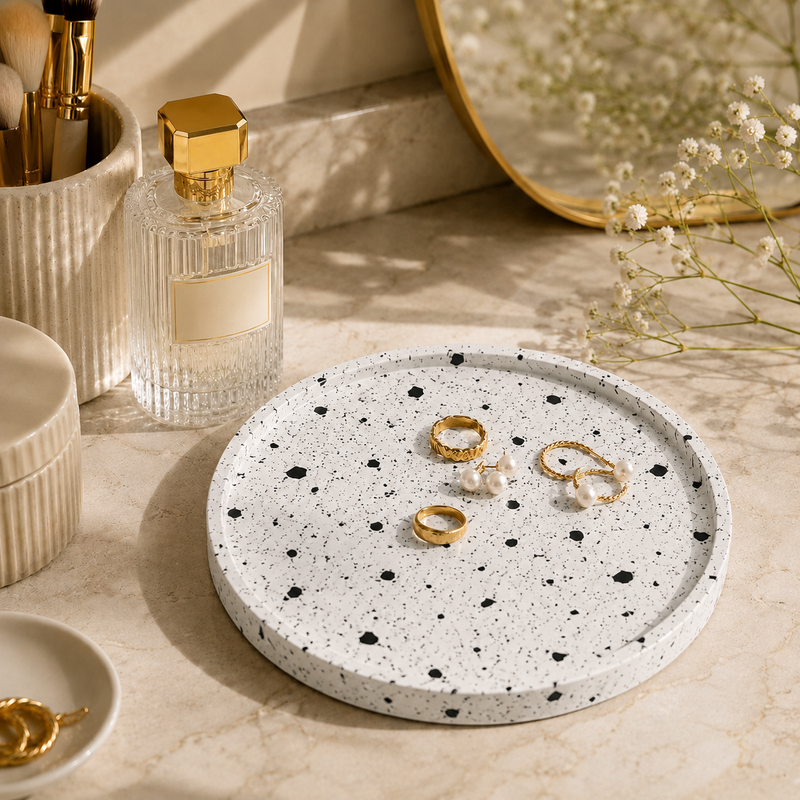 White & Black Terrazo Round tray