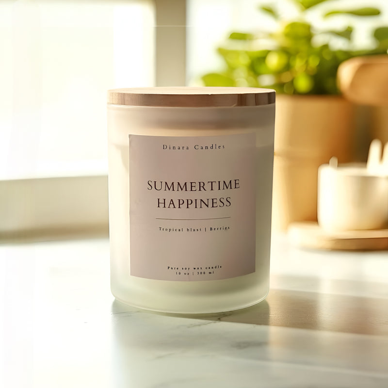 Summertime Happiness — Tropical Berries & Pineapple Scented Soy Candle (10oz)