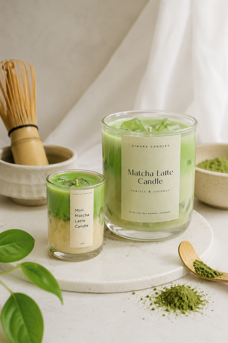 Mini matcha latte candle