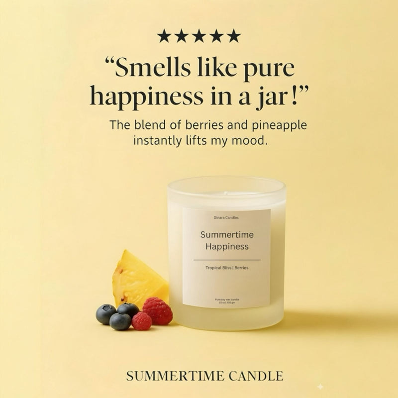 Summertime Happiness — Tropical Berries & Pineapple Scented Soy Candle (10oz)