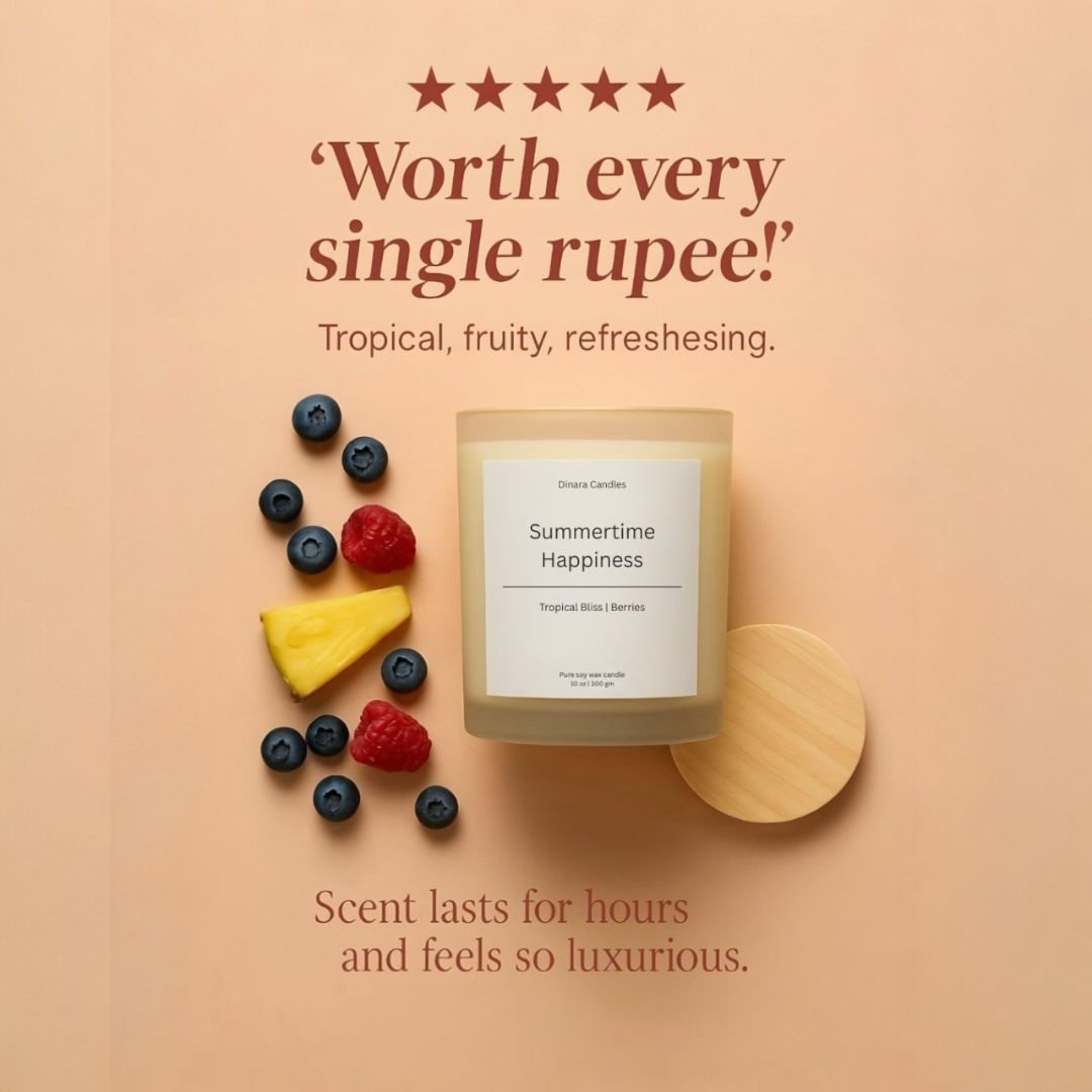 Summertime Happiness — Tropical Berries & Pineapple Scented Soy Candle (10oz)